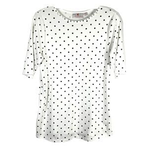 Quacker Factory XS Top White Polka Dot Rhinestone Crew‎ Neck Short Sleeve 389